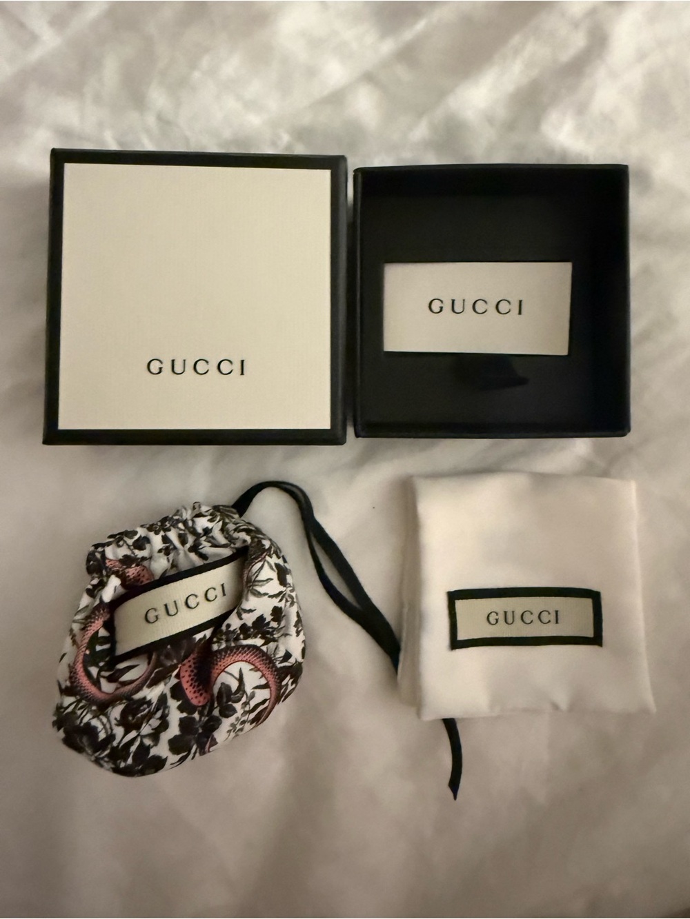 Gucci Ring Box Accessory Pouch in White and Pink Snake Print